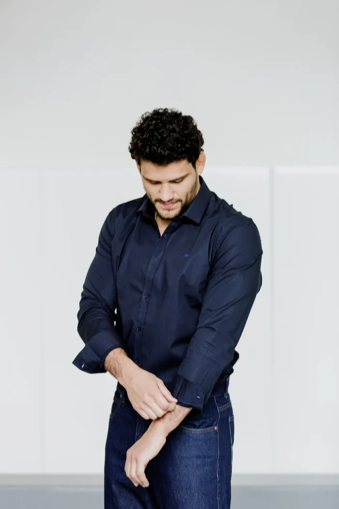 CAMISA MASC.TRICL.FIO 50 STRECH MARINHO - Imagem 2