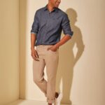 Calça Sarja Lee Chicago Reta 100% Algodão Caqui Masculina