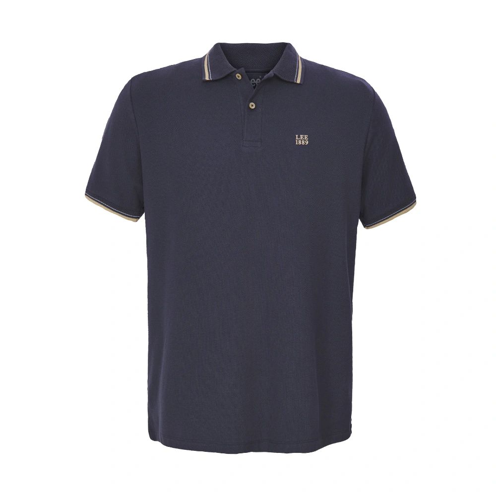 camisa-polo-azul-1 Camisa Polo Masculina Lee Piquet Pré-Encolhida Azul Petróleo Manga Curta - Imagem 1