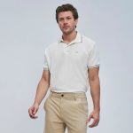 Camisa Polo Masculina Lee Piquet Pre Encolhida Off White Detalhe Na Gola E Manga